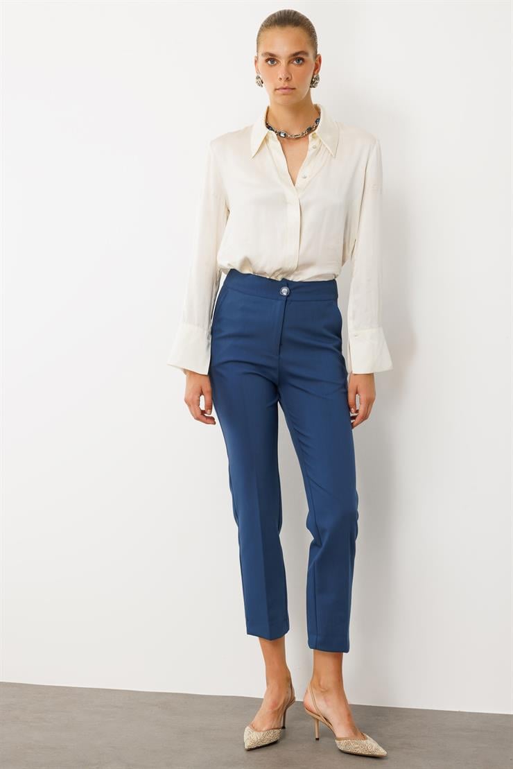 Modailgi  Yandan Cepli Paçası Yırtmaçlı Sigara Paça Pantolon - 70008,70006 Petrol Mavisi