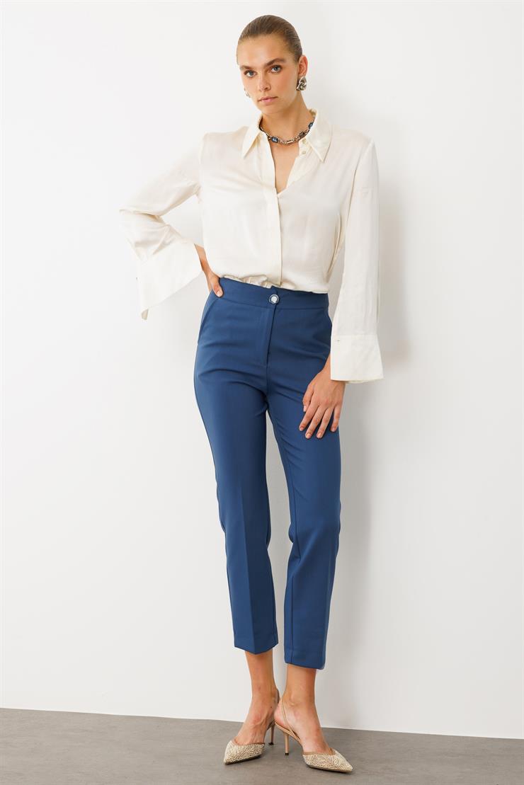 Modailgi  Yandan Cepli Paçası Yırtmaçlı Sigara Paça Pantolon - 70008,70006 Petrol Mavisi