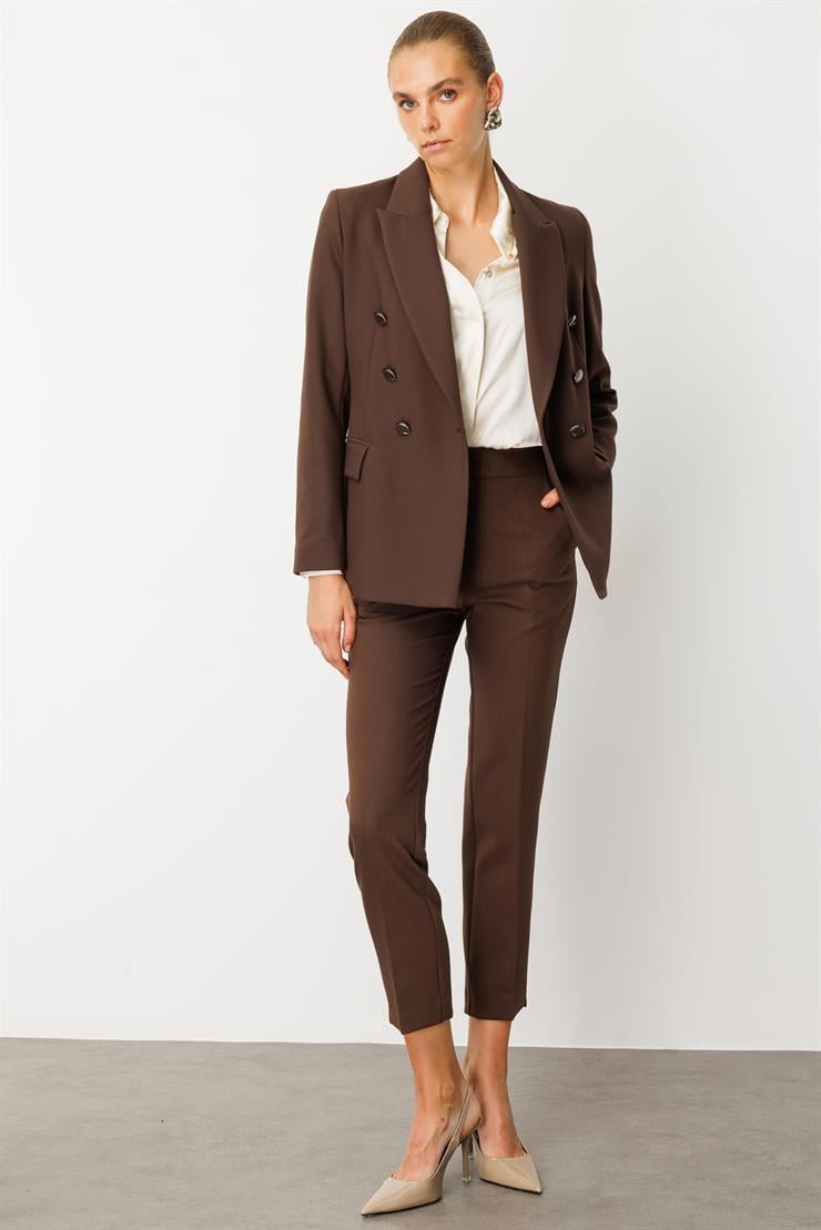 Modailgi  Yandan Cepli Paçası Yırtmaçlı Sigara Paça Pantolon - 70008 Kahve