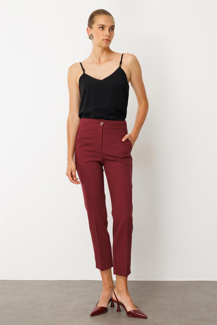 Modailgi  Yandan Cepli Paçası Yırtmaçlı Sigara Paça Pantolon - 70008,70006 Bordo