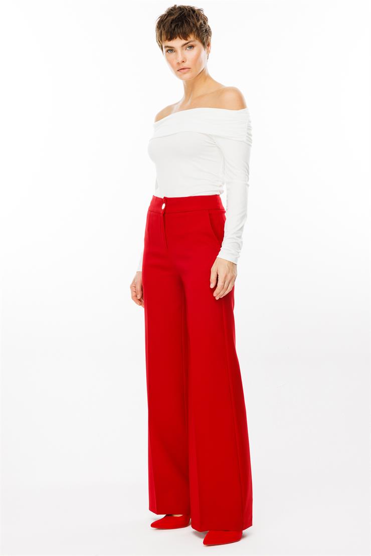 Modailgi  Yandan Cepli Palazzo Pantolon - 7055 Kırmızı