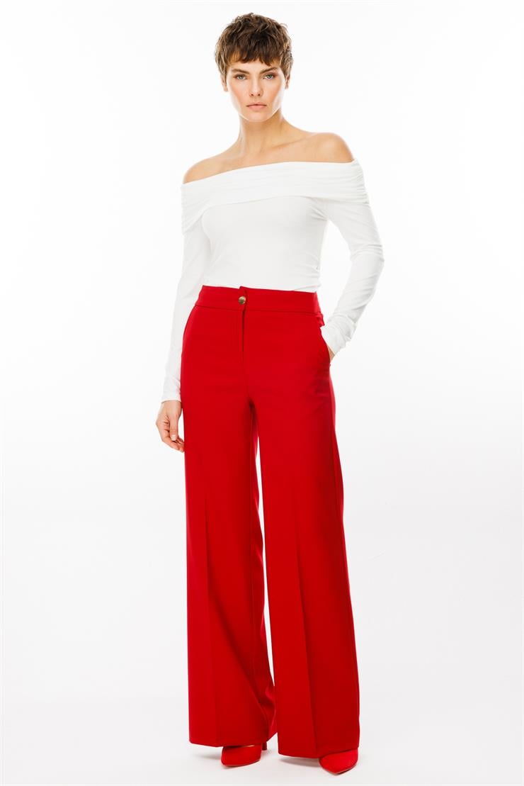 Modailgi  Yandan Cepli Palazzo Pantolon - 7055 Kırmızı