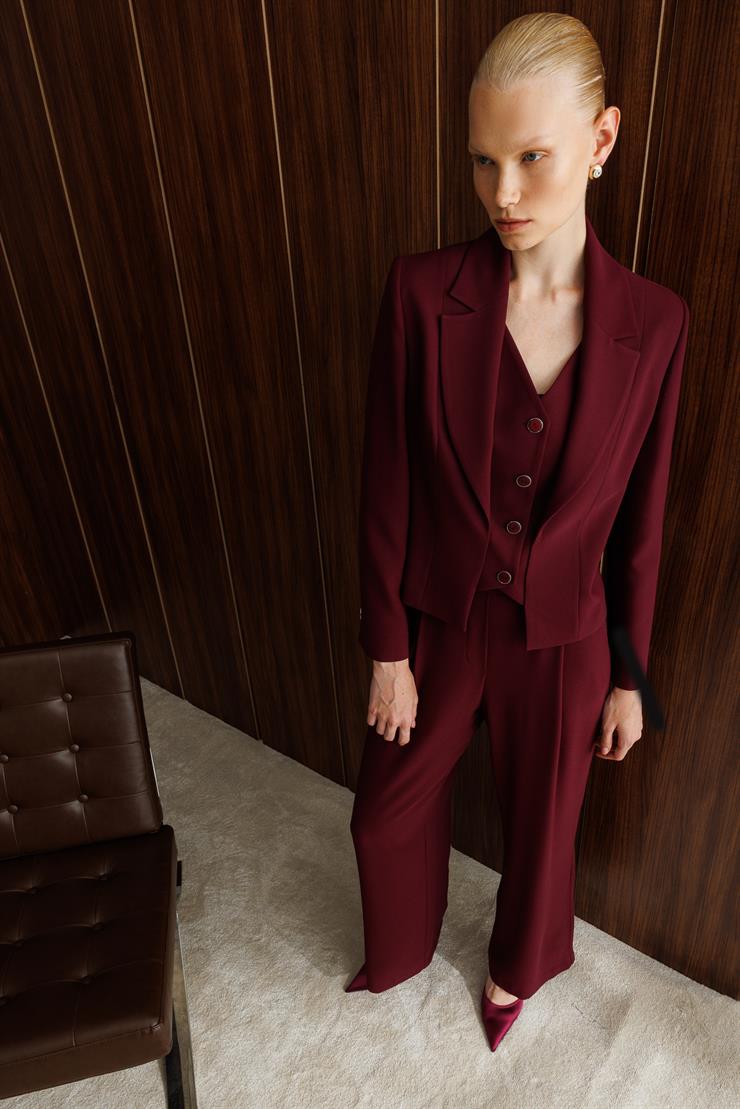 Modailgi  Yandan Cepli Pileli Kemeri Parçalamalı Ve Düğme Detaylı Plazzo Pantolon - 70030 Bordo