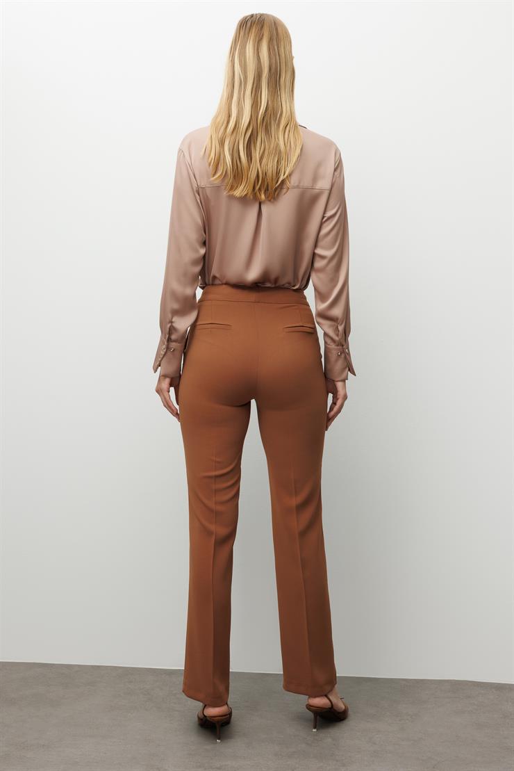 Modailgi  Yandan Cepli Yüksek Bel Bilek Boy Klasik Pantolon - 70031 Tarçın