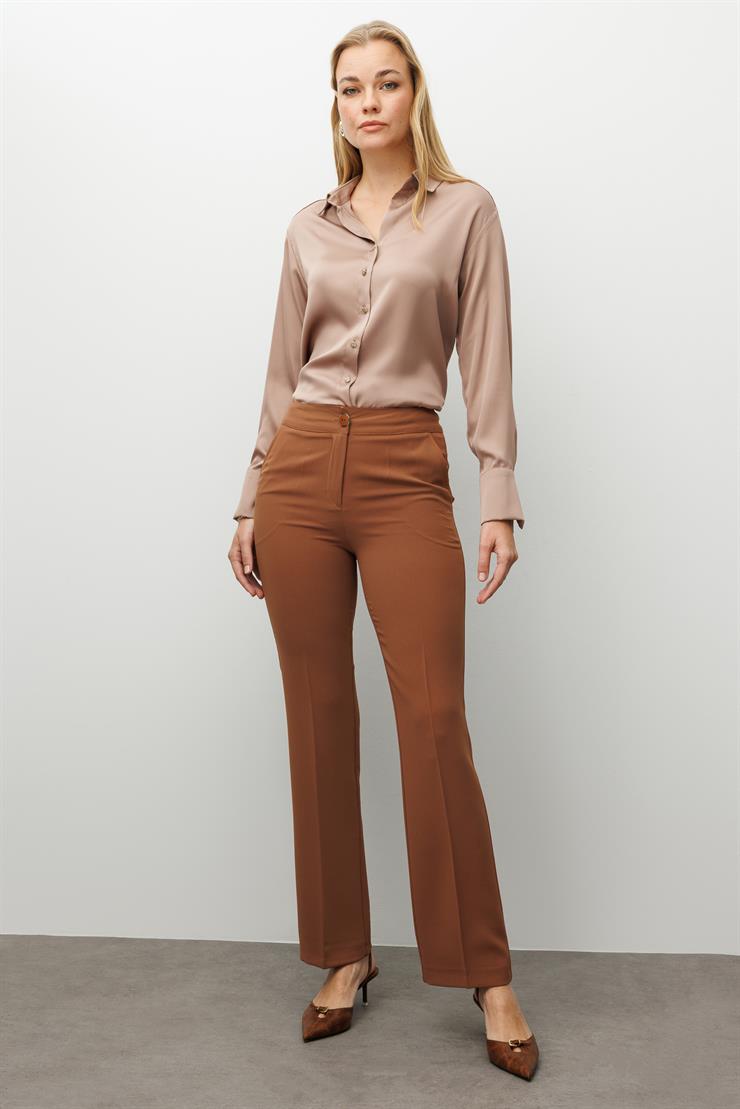 Modailgi  Yandan Cepli Yüksek Bel Bilek Boy Klasik Pantolon - 70031 Tarçın