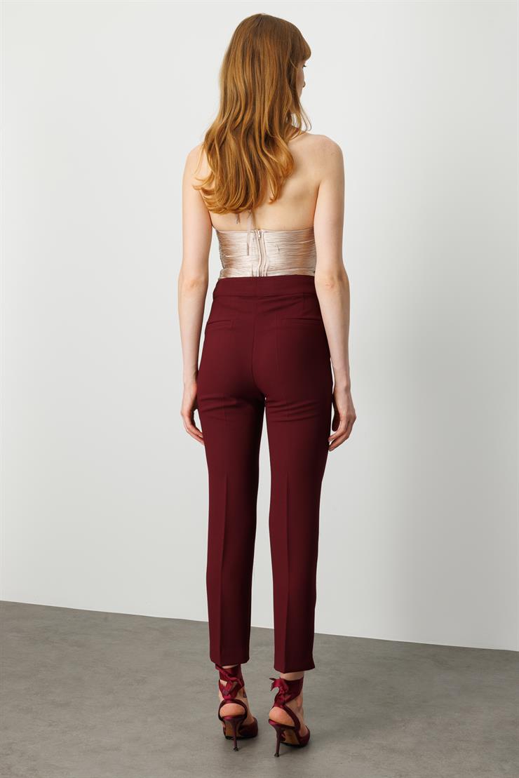 Modailgi  Yandan Cepli Yüksek Bel Bilek Boy Klasik Pantolon - 70031 Bordo