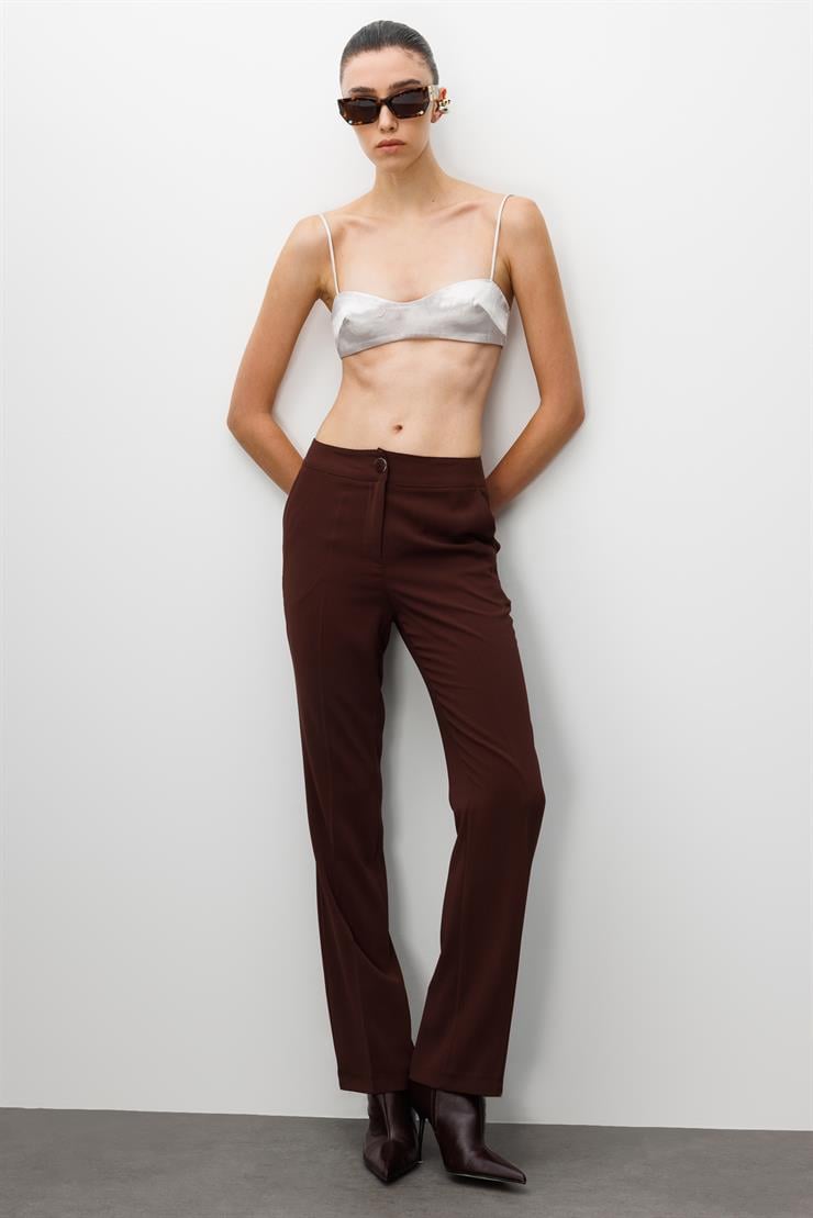 Modailgi  Yandan Cepli Yüksek Bel Bilek Boy Klasik Pantolon - 70031 Kahve