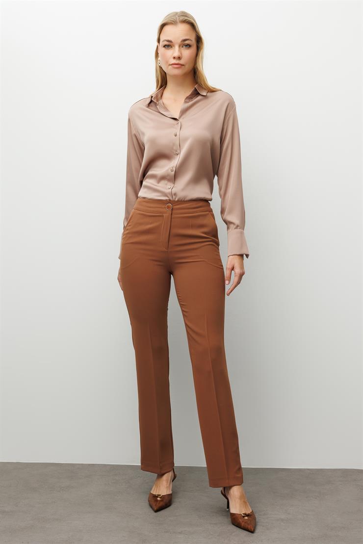 Modailgi  Yandan Cepli Yüksek Bel Bilek Boy Klasik Pantolon - 70031 Tarçın