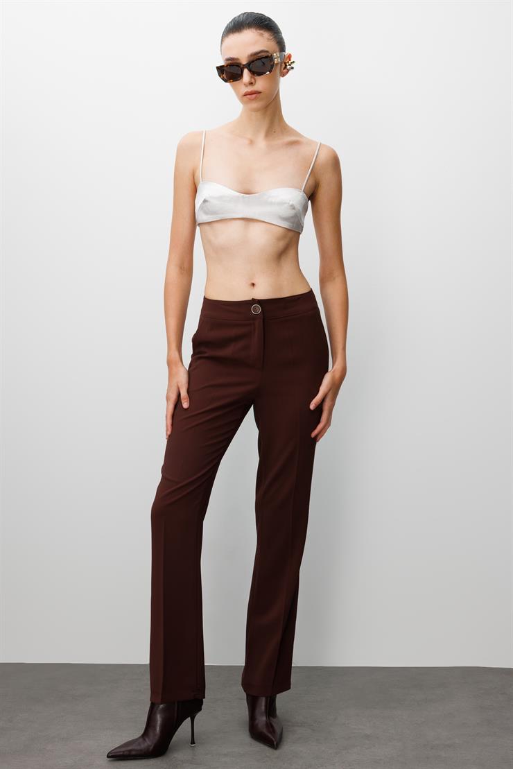Modailgi  Yandan Cepli Yüksek Bel Bilek Boy Klasik Pantolon - 70031 Kahve