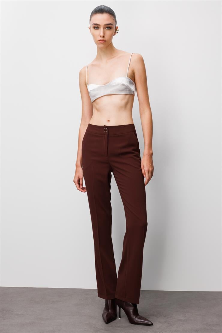 Modailgi  Yandan Cepli Yüksek Bel Bilek Boy Klasik Pantolon - 70031 Kahve