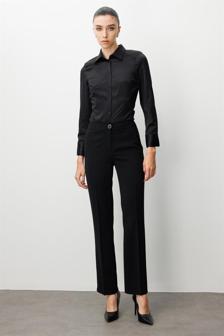 Modailgi  Yandan Cepli Yüksek Bel Bilek Boy Klasik Pantolon - 70031 Siyah