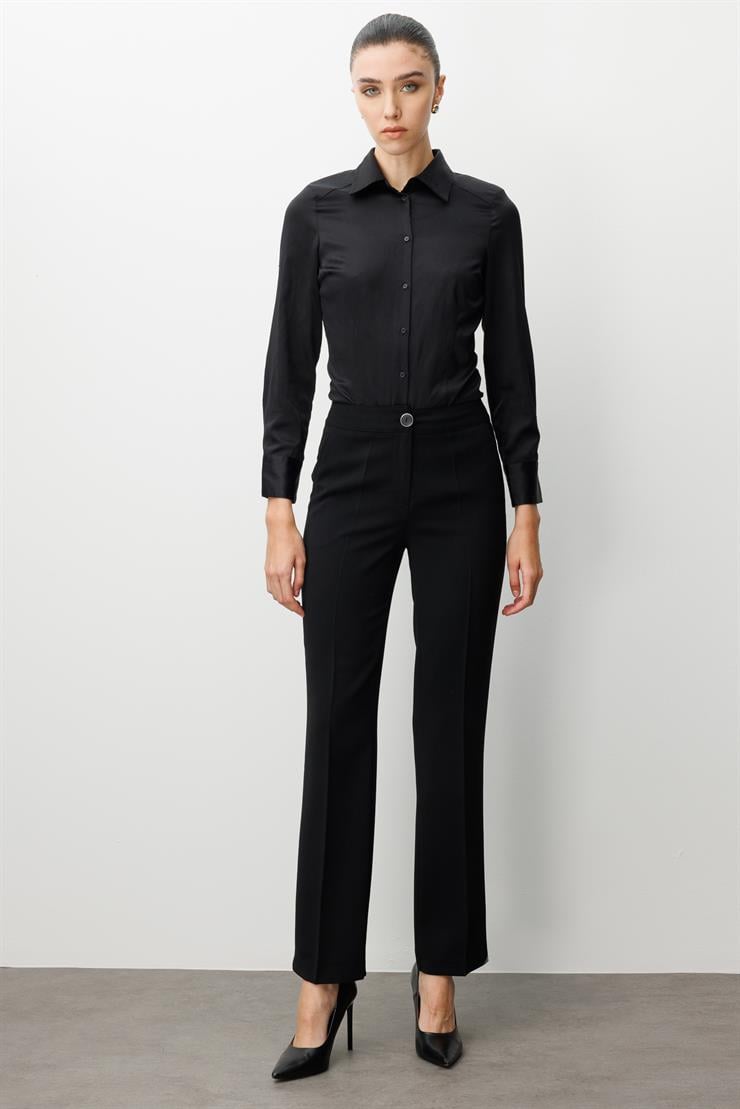 Modailgi  Yandan Cepli Yüksek Bel Bilek Boy Klasik Pantolon - 70031 Siyah