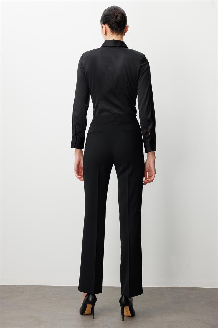 Modailgi  Yandan Cepli Yüksek Bel Bilek Boy Klasik Pantolon - 70031 Siyah