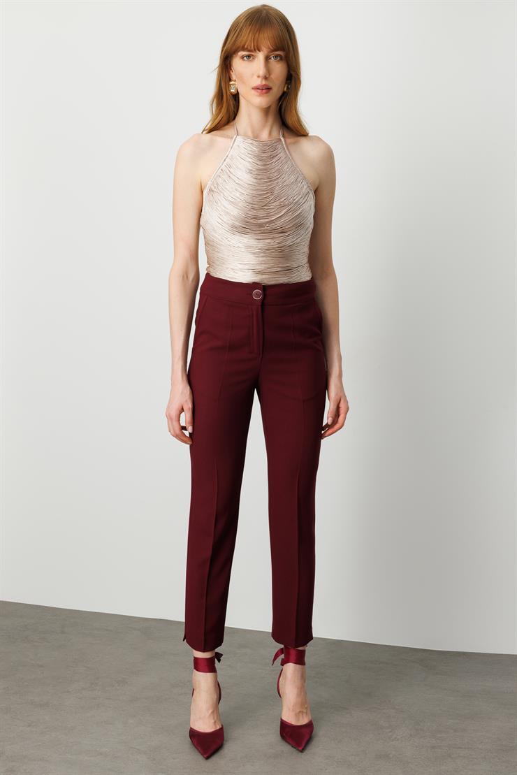 Modailgi  Yandan Cepli Yüksek Bel Bilek Boy Klasik Pantolon - 70031 Bordo