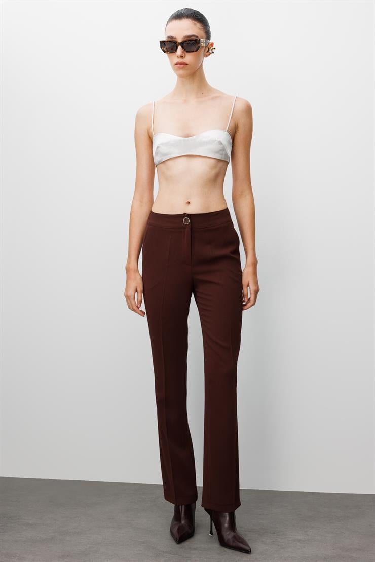 Modailgi  Yandan Cepli Yüksek Bel Bilek Boy Klasik Pantolon - 70031 Kahve