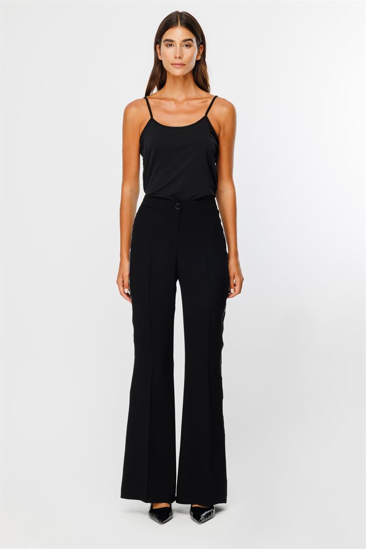 Modailgi  Yanı Leopar Desen Şeritli Pantolon - 7530 Gri