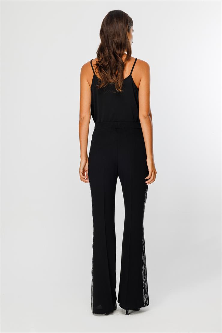 Modailgi  Yanı Leopar Desen Şeritli Pantolon - 7530 Gri