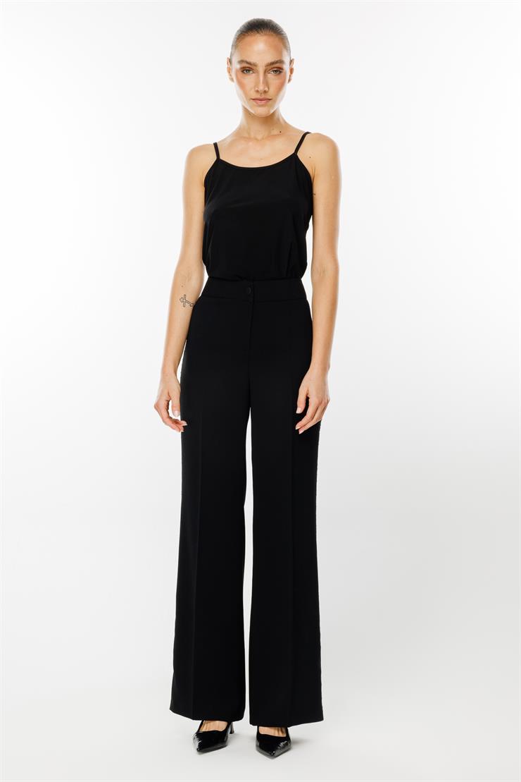 Modailgi  Yanı Simli Puanlı Yüksek Bel Geniş Paça Pantolon - 1611 Siyah