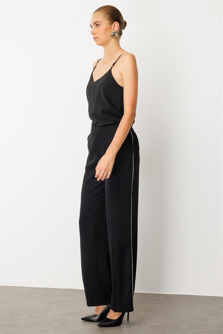 Modailgi  Yanı Taş Şerit Pantolon -10002 Siyah