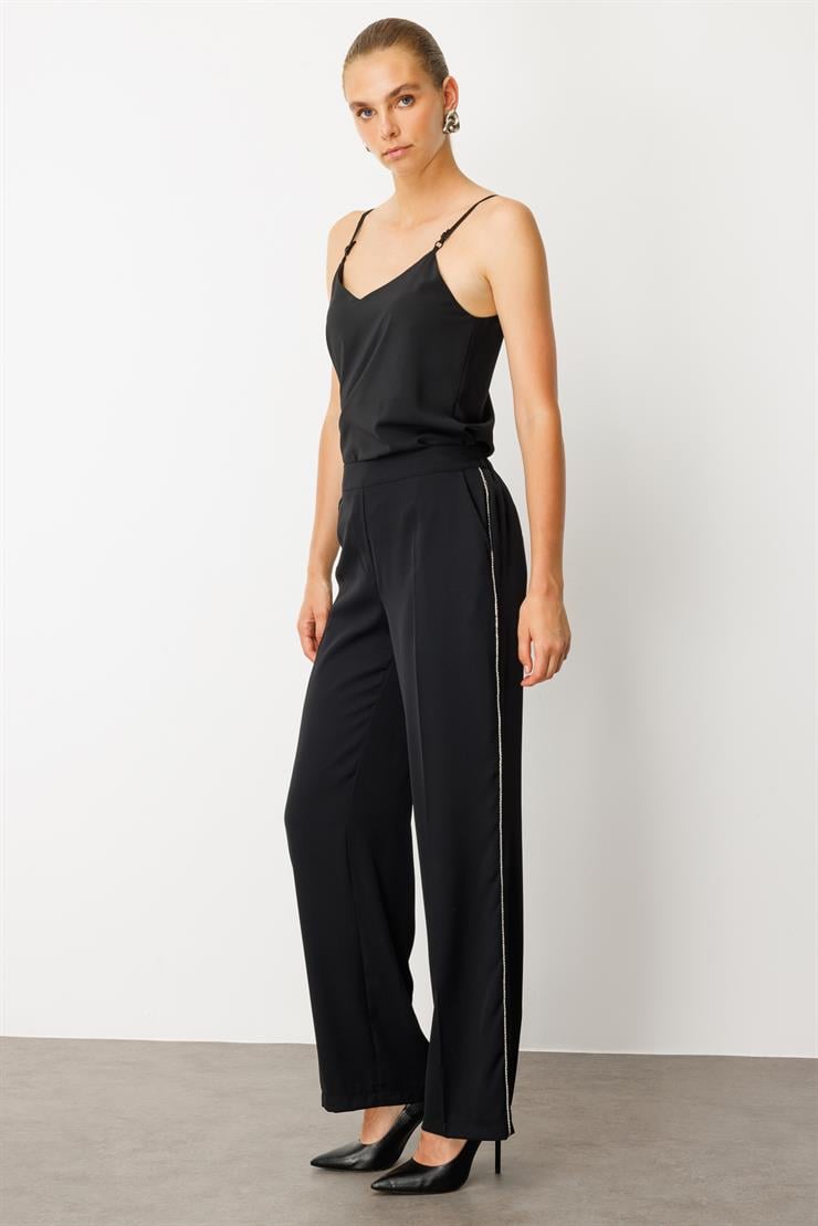 Modailgi  Yanı Taş Şerit Pantolon -10002 Siyah