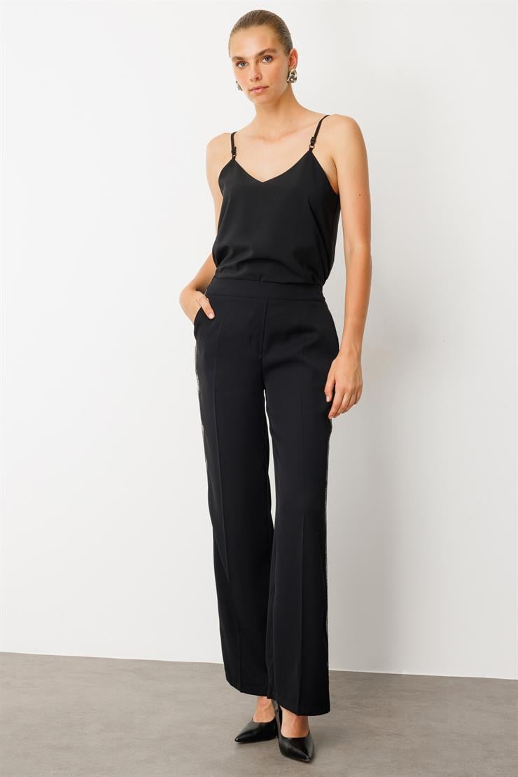 Modailgi  Yanı Taş Şerit Pantolon -10002 Siyah