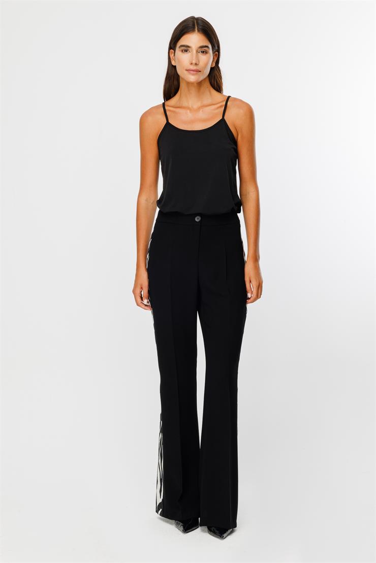 Modailgi  Yanı Zebra Desen Şeritli Pantolon - 7010 Kemik