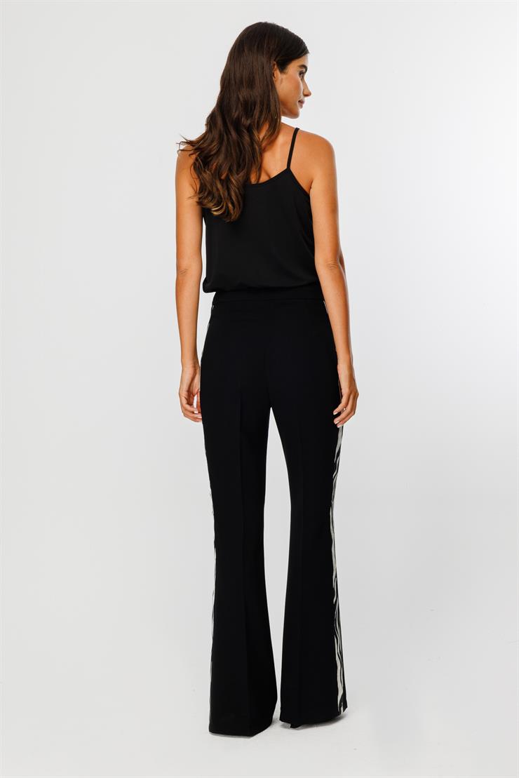 Modailgi  Yanı Zebra Desen Şeritli Pantolon - 7010 Kemik