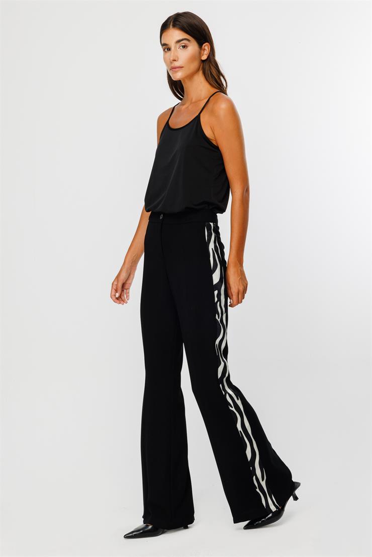 Modailgi  Yanı Zebra Desen Şeritli Pantolon - 7010 Kemik