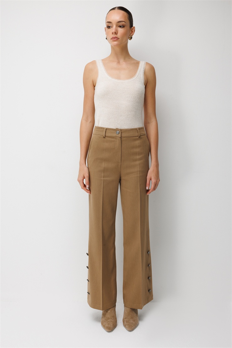 Modailgi  Yanlarda Düğme Detaylı Boru Paça Pantolon - 75071 Camel