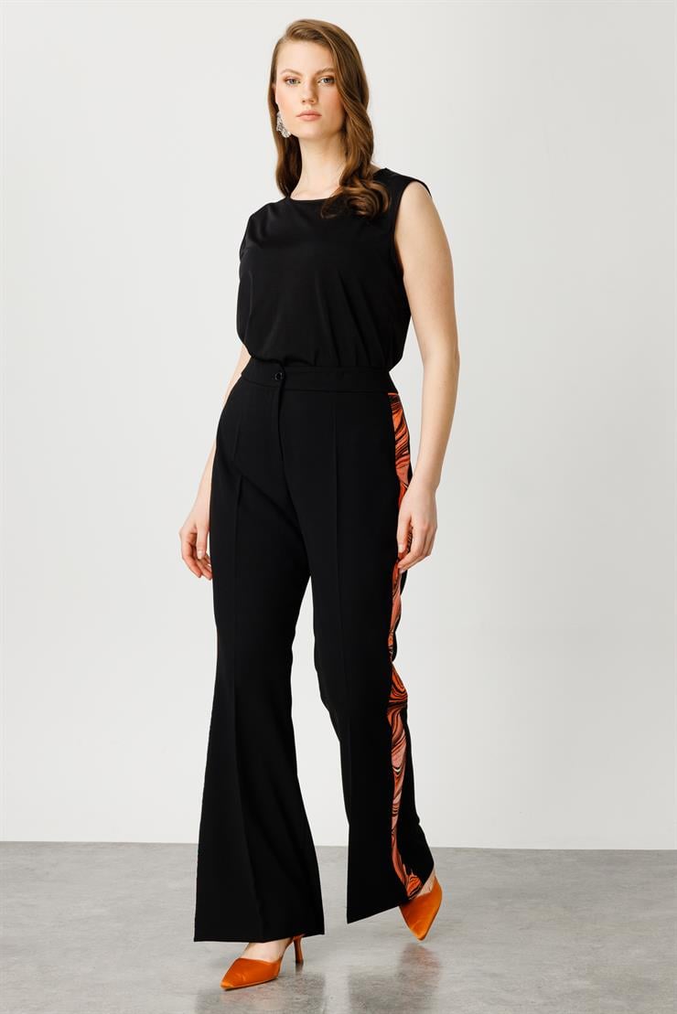 Modailgi  Yanları Desen Şeritli Pantolon Orange