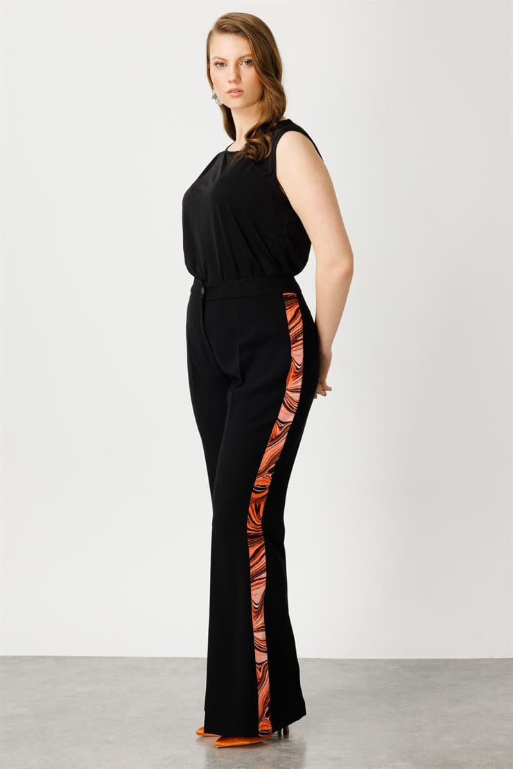 Modailgi  Yanları Desen Şeritli Pantolon Orange