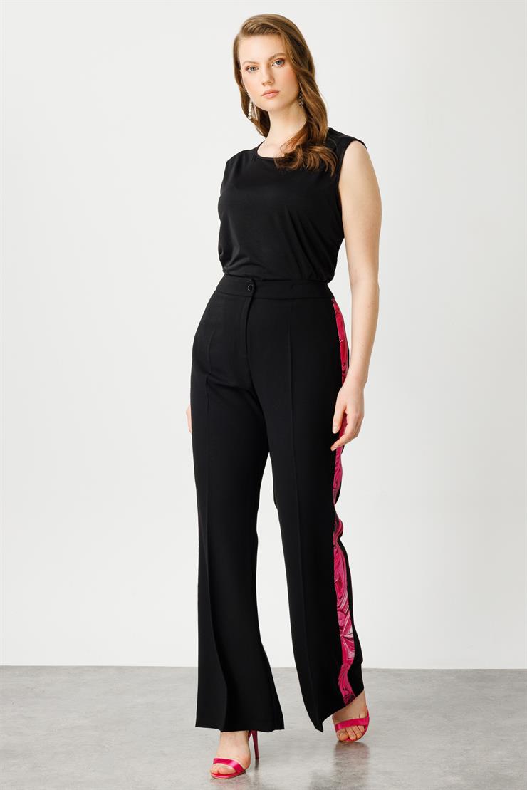 Modailgi  Yanları Desen Şeritli Pantolon Fuşya