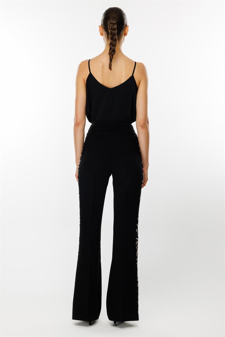 Modailgi  Yanları Güpür Şeritli Pantolon - 7113,7114 Siyah