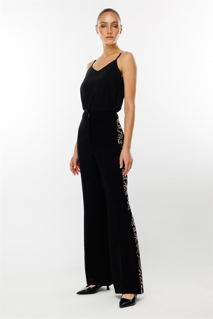 Modailgi  Yanları Güpür Şeritli Pantolon - 7113,7114 Siyah