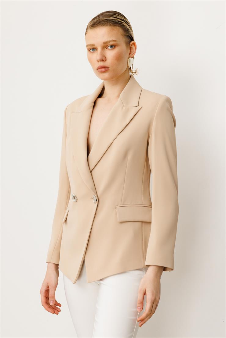 Modailgi  Yanları Metal Aksesuarlı Kruvaze Ceket Taş