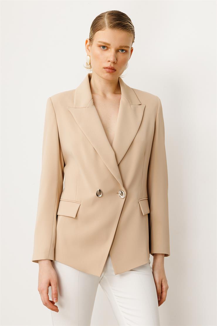 Modailgi  Yanları Metal Aksesuarlı Kruvaze Ceket Taş