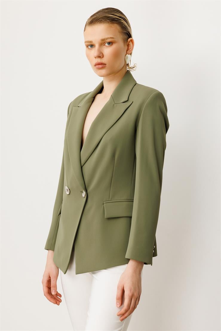 Modailgi  Yanları Metal Aksesuarlı Kruvaze Ceket Haki