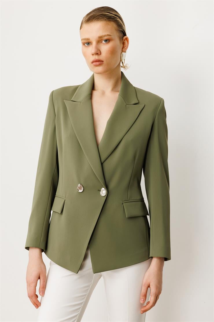 Modailgi  Yanları Metal Aksesuarlı Kruvaze Ceket Haki