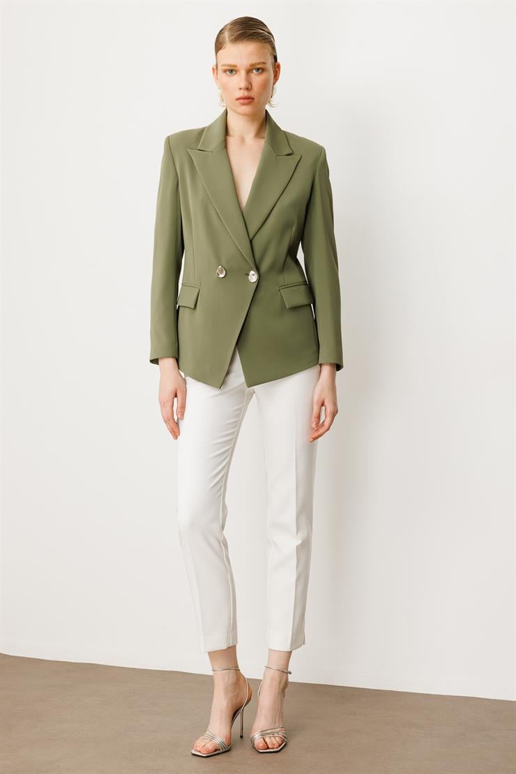 Modailgi  Yanları Metal Aksesuarlı Kruvaze Ceket Haki