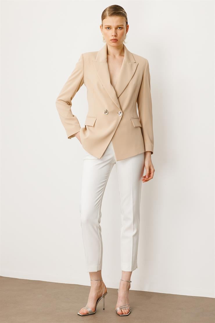 Modailgi  Yanları Metal Aksesuarlı Kruvaze Ceket Taş