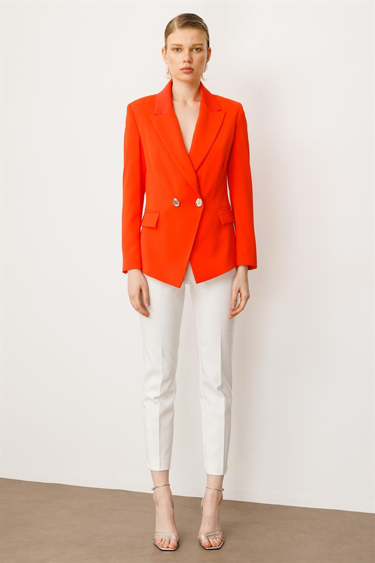 Modailgi  Yanları Metal Aksesuarlı Kruvaze Ceket Mercan