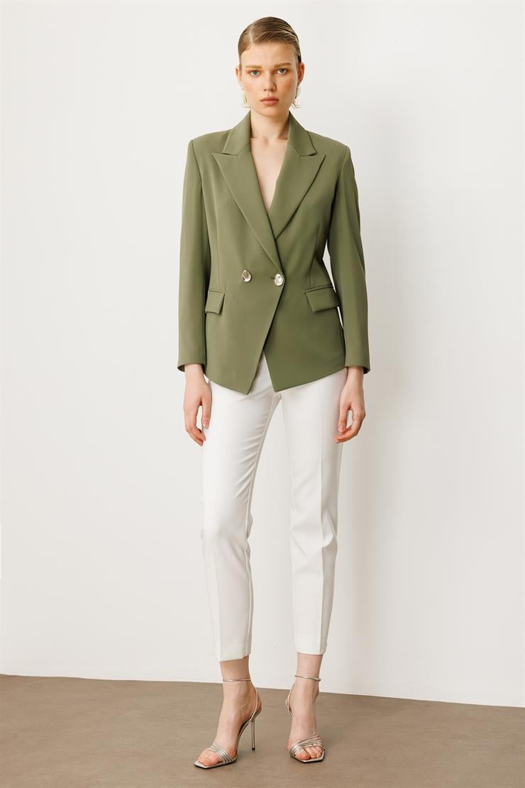 Modailgi  Yanları Metal Aksesuarlı Kruvaze Ceket Haki