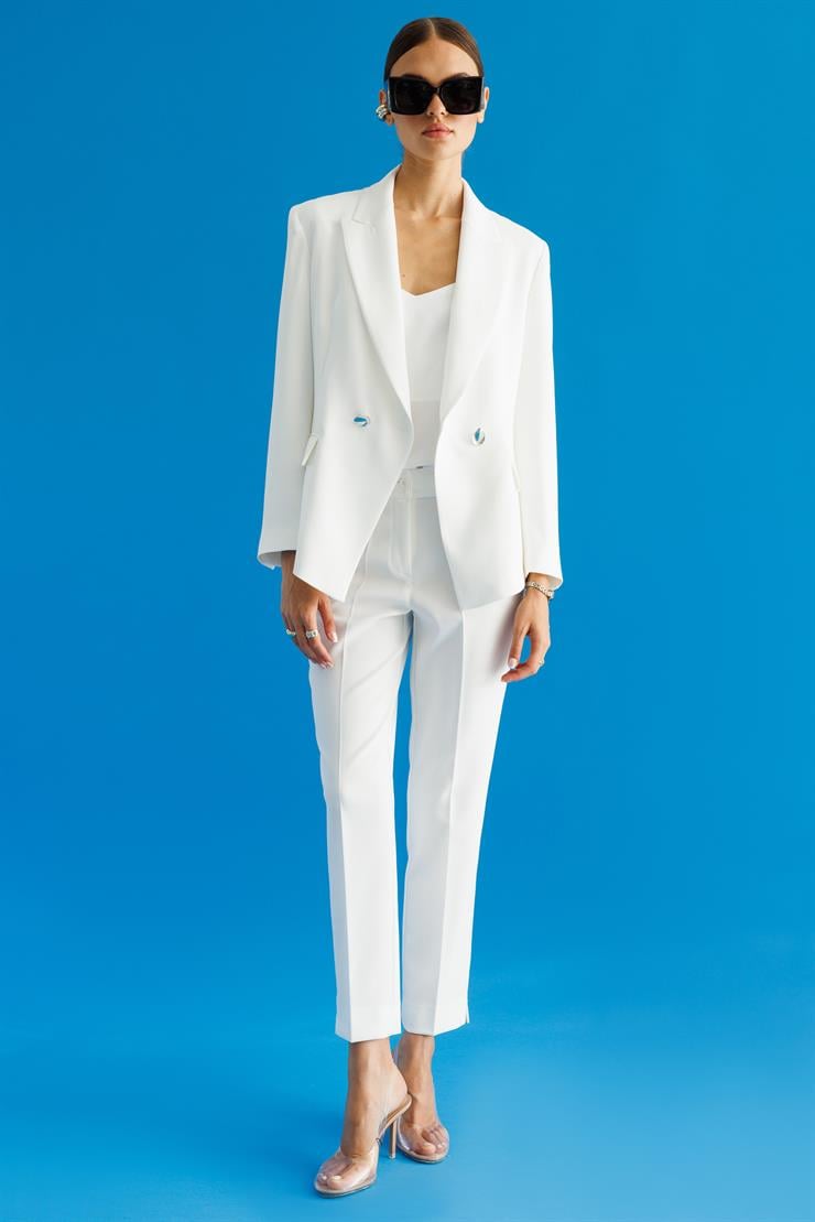 Modailgi  Yanları Metal Aksesuarlı Kruvaze Ceket Ekru