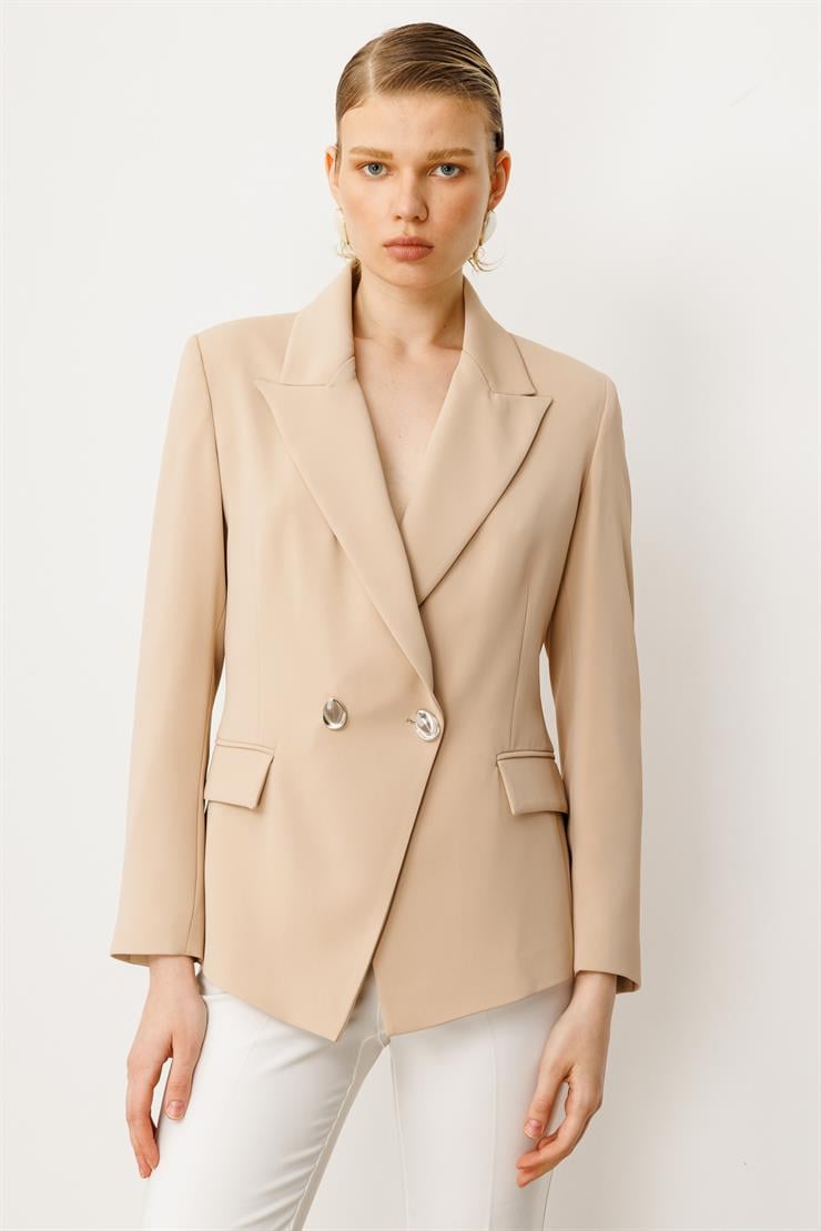 Modailgi  Yanları Metal Aksesuarlı Kruvaze Ceket Taş