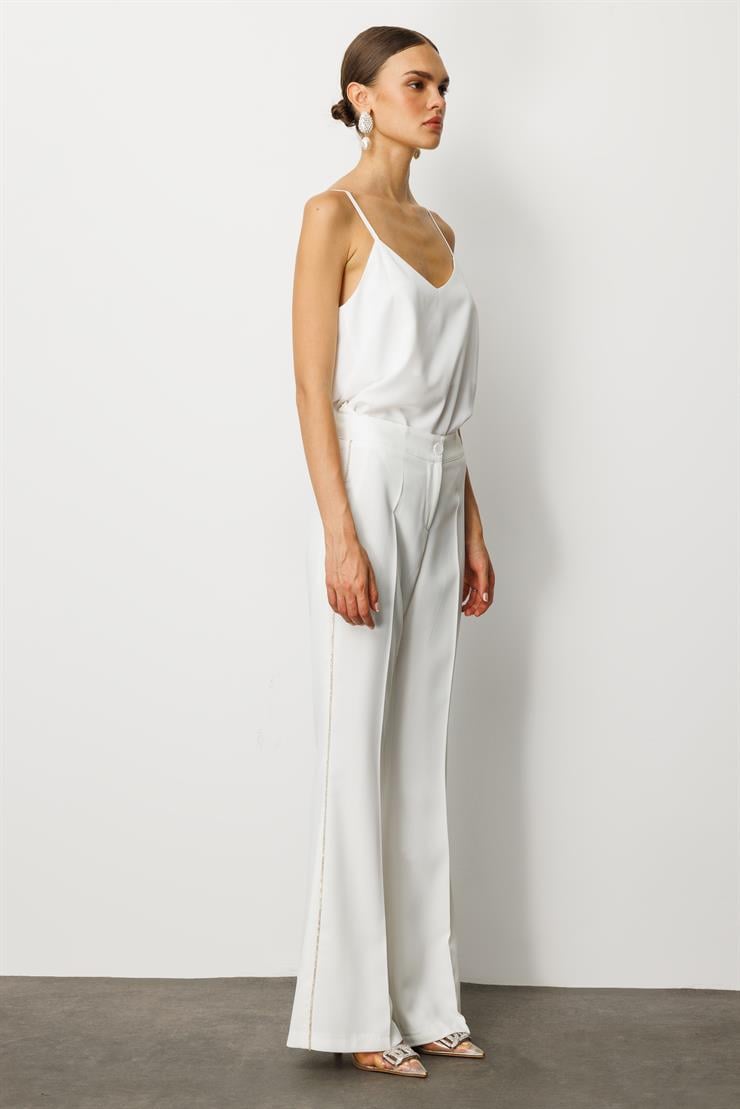 Modailgi  Yanları Şerit Swaroski Pantolon - 75008 Ekru