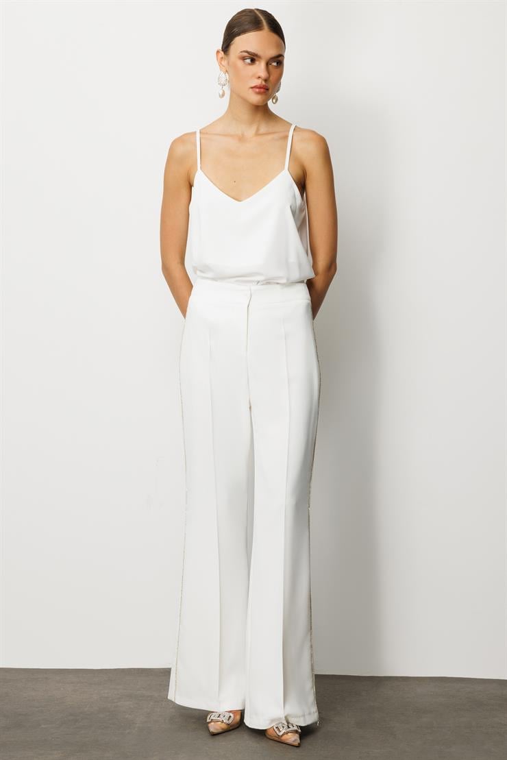 Modailgi  Yanları Şerit Swaroski Pantolon - 75008 Ekru