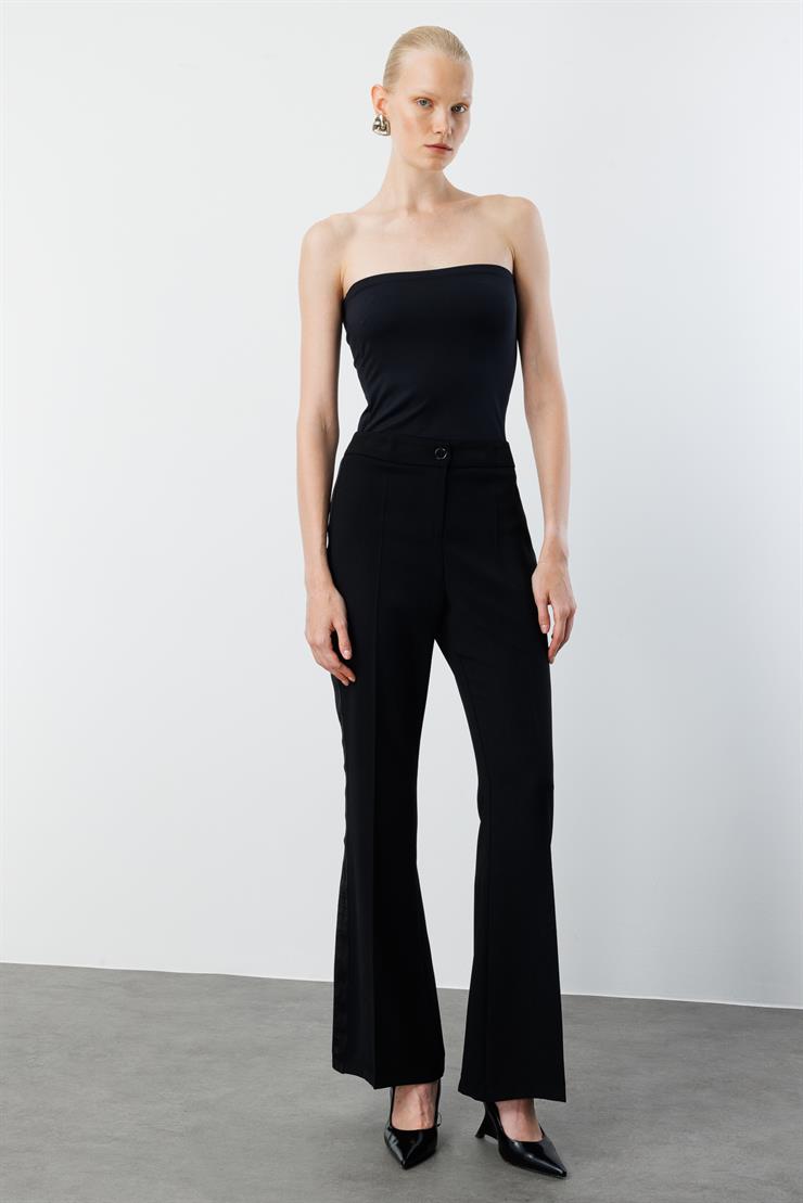 Modailgi  Yanları Şeritli Geniş Paça Pantolon - 75011 Siyah