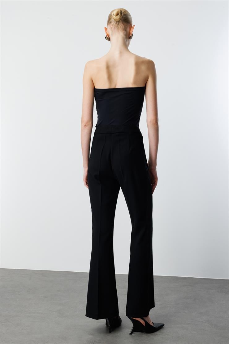 Modailgi  Yanları Şeritli Geniş Paça Pantolon - 75011 Siyah