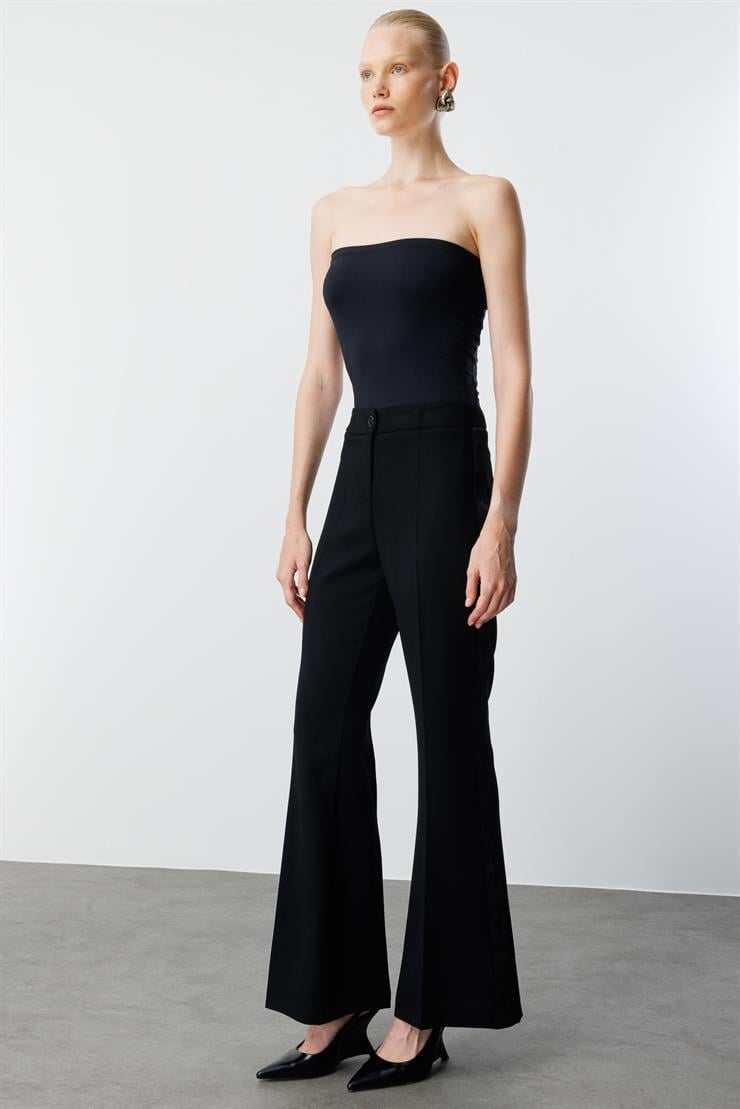 Modailgi  Yanları Şeritli Geniş Paça Pantolon - 75011 Siyah