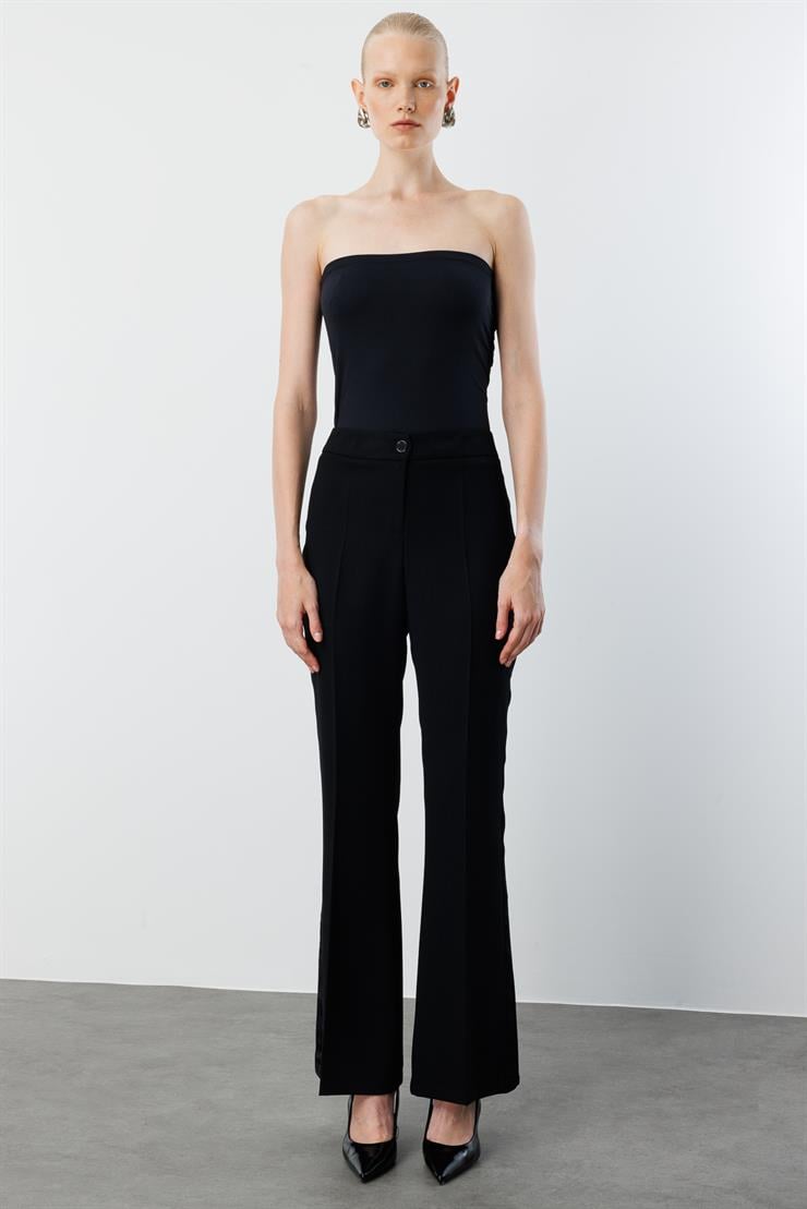 Modailgi  Yanları Şeritli Geniş Paça Pantolon - 75011 Siyah